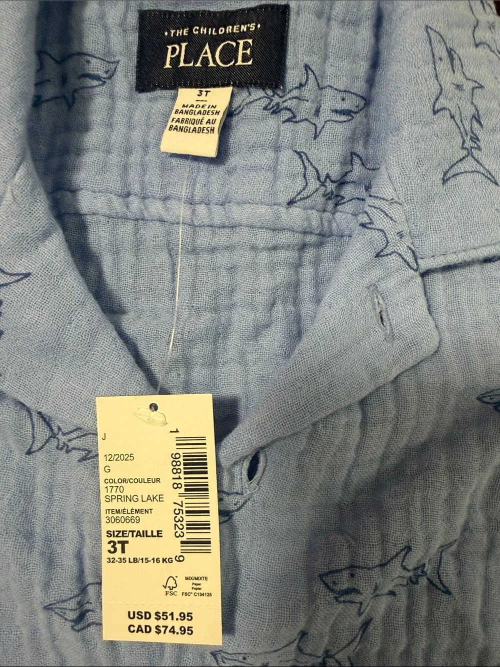 The Children's Place Blue Shark Muslin Set